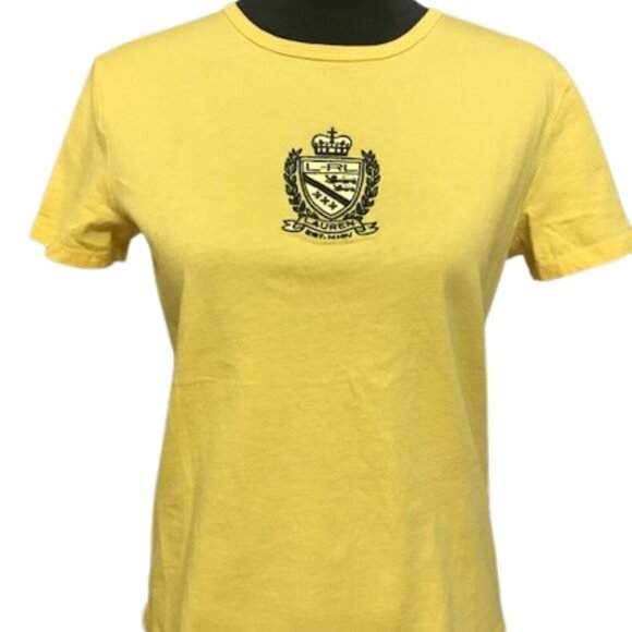 LAUREN Ralph Lauren Active Women's Embroidered Crest Tee Yellow Size Medium - Picture 1 of 7